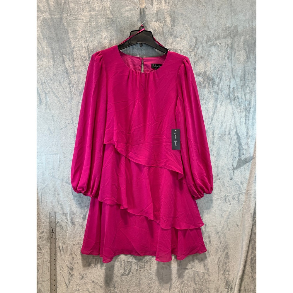 Jessica Howard Womens Tiered Shift Dress Fuchsia Pink Long Sleeve JH5M6987 14